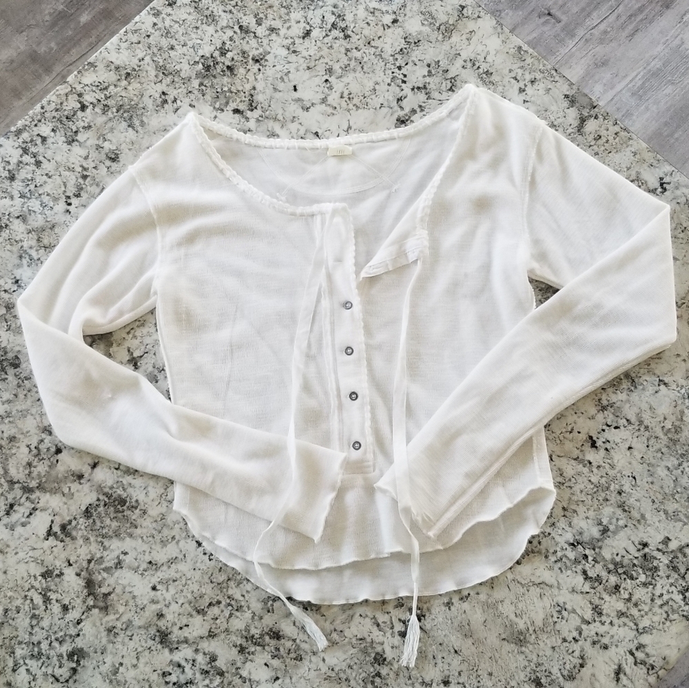Free People off white long sleeve Henley Top